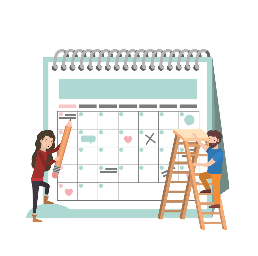 couple with calendar reminder avatar character